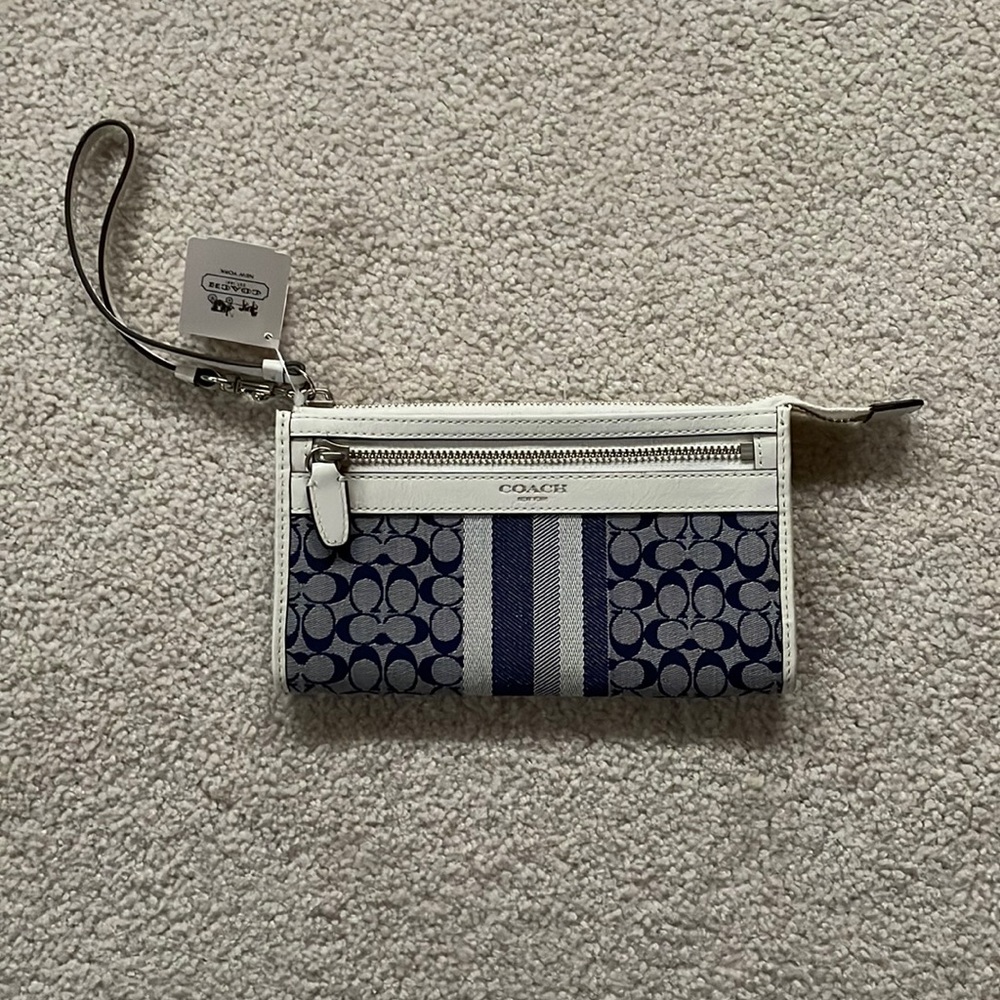 Coach Signature Striped Wristlet